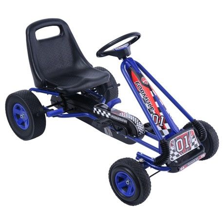 COSTWAY Kids Go Kart Ride On Car Toys Race Pedal Rubber Wheels Children  Seat (Blue) - Flubit | Kids ride on, Go kart, Go kart racer