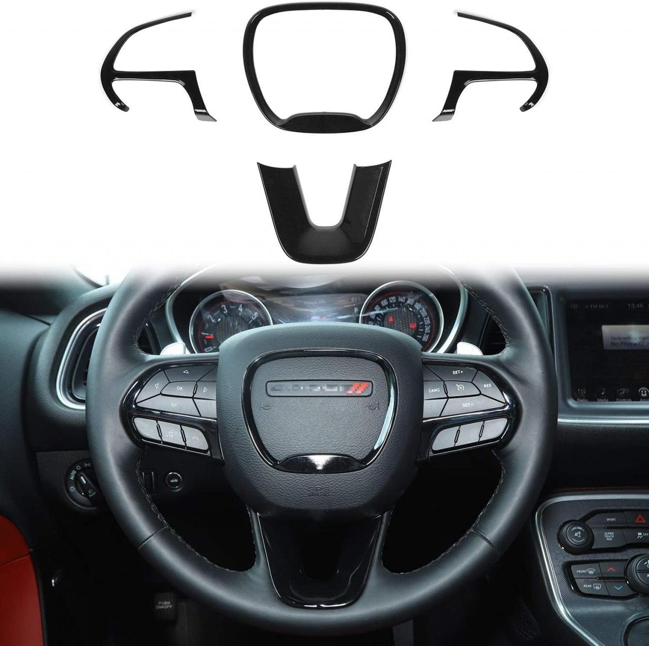 Buy Voodonala Steering Wheel Trim for 2015-2020 Dodge Challenger Charger,  for 2014-2020 Dodge Durango for Jeep Grand Cherokee SRT8, ABS Black 4pcs  Online in Indonesia. B08DR5FR4P