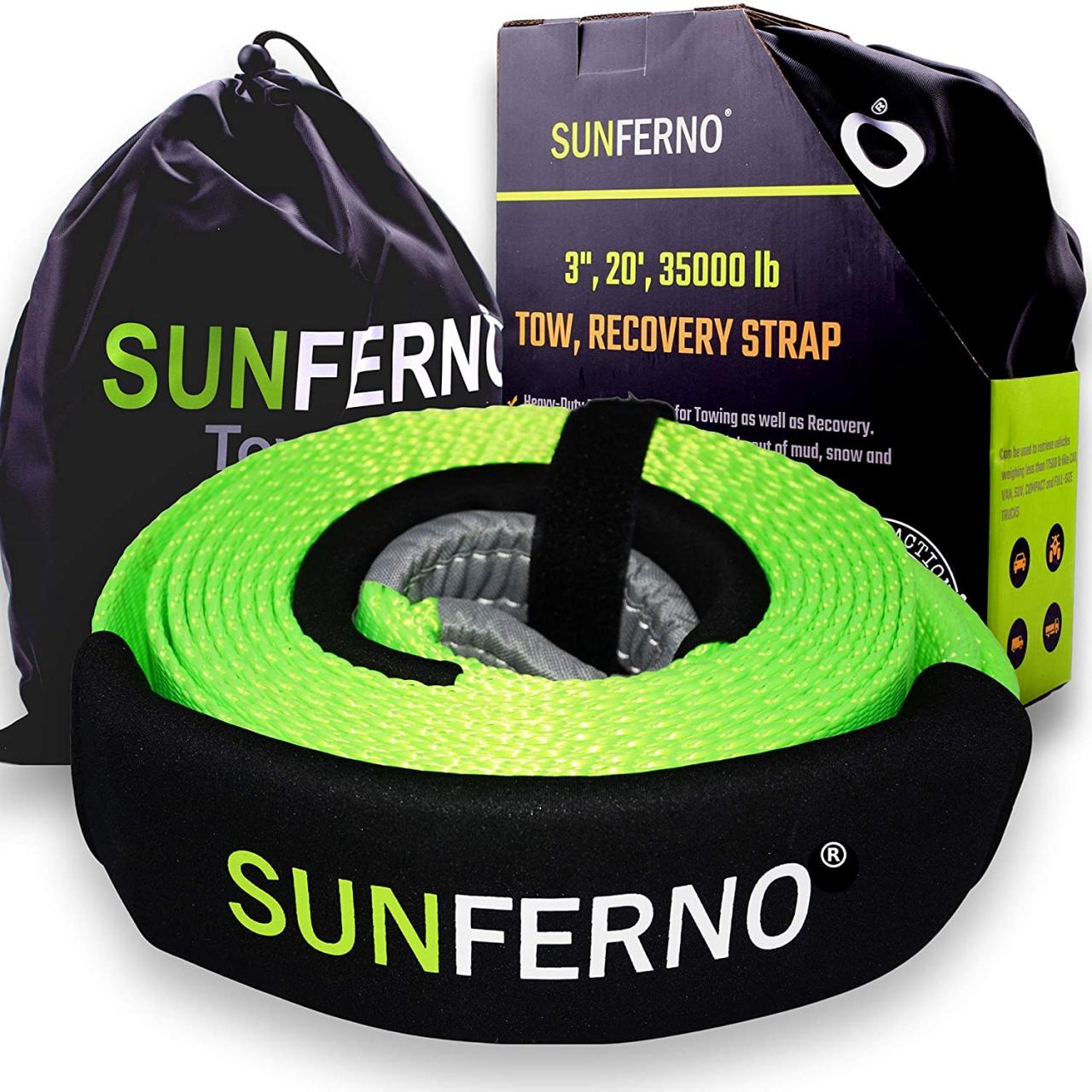 Buy Sunferno Recovery Tow Strap 35000lb - Recover Your Vehicle Stuck in  Mud/Snow - Heavy Duty 3 x 20' Winch Snatch Strap - Protective Loops,  Water-Resistant - Off Road Truck Accessory -
