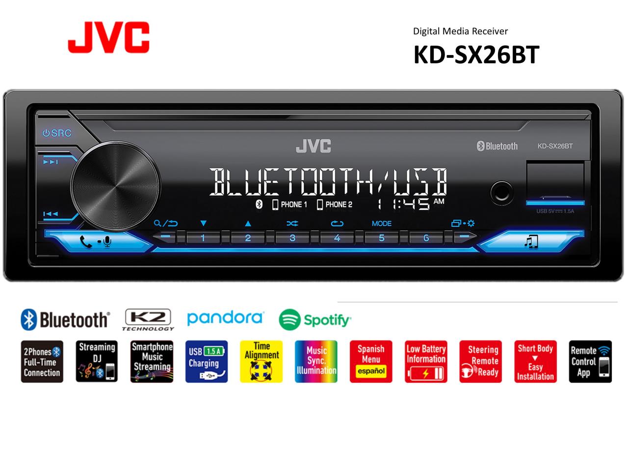 JVC Single-Din Built-in Bluetooth, Dual Phone Connection, Android Music  Playback, CD MP3 AM/FM USB AUX Input Car Stereo Player, Pandora Spotify  Control iHeart Radio Receiver w/FREE ALPHASONIK EARBUDS : Amazon.ae