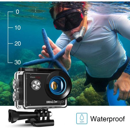 Dragon Touch 4K Action Camera 20MP EIS Vision 4 Lite Waterproof Camera  Support External Mic Webcam 100 feet Underwater | Walmart Canada