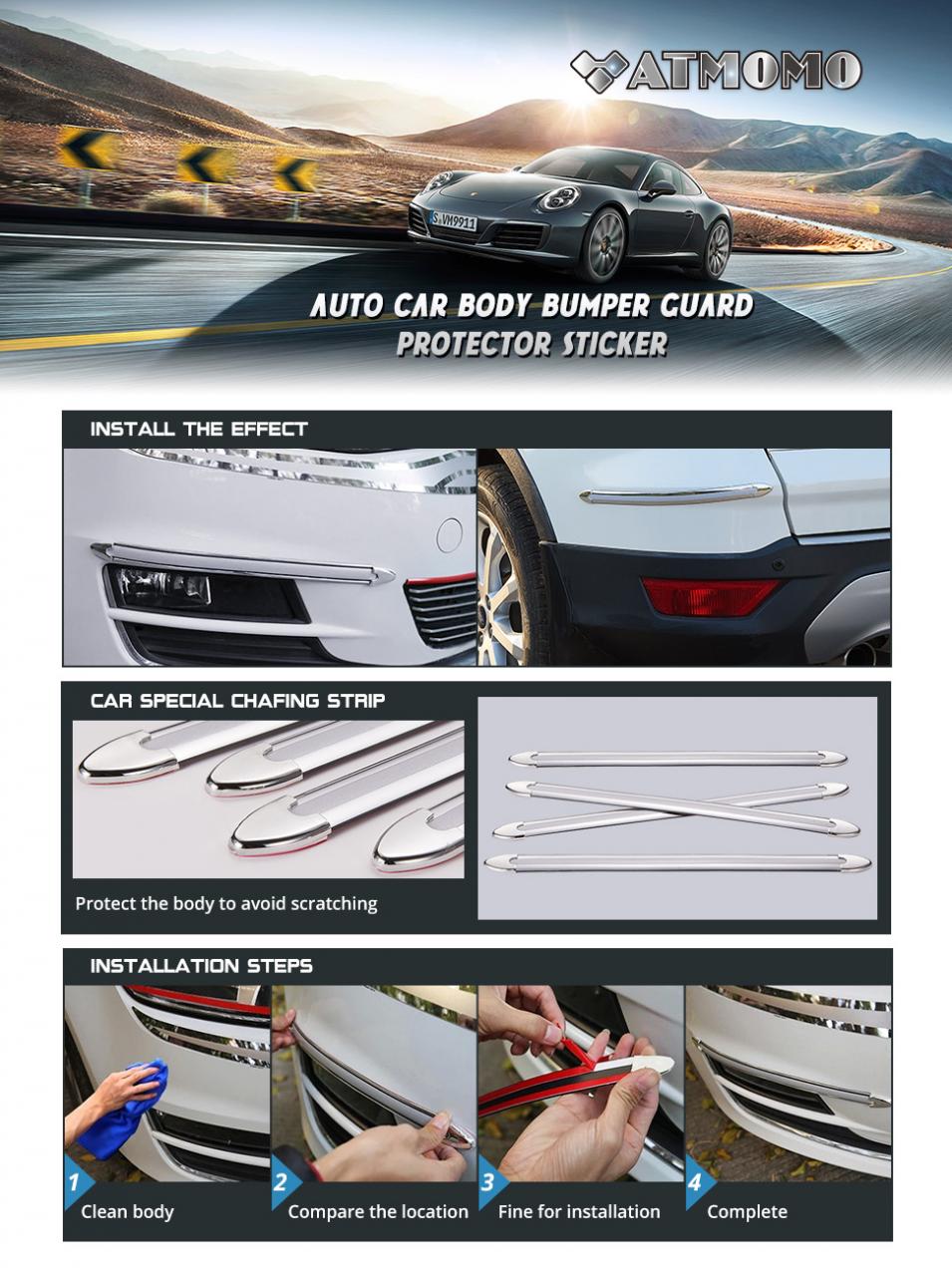 ATMOMO 2pcs Car Bumper Guard Protector Sticker Carbon Fiber Car Front Rear  Corner Guard Anti-Collision