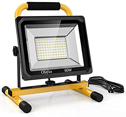 Olafus 60W LED Work Lights (400W Equivalent), 6000LM, 2 Brightness Modes,  IP65 Waterproof Job Site Lighting with Sta… | Work lights, Led work light,  Security lights