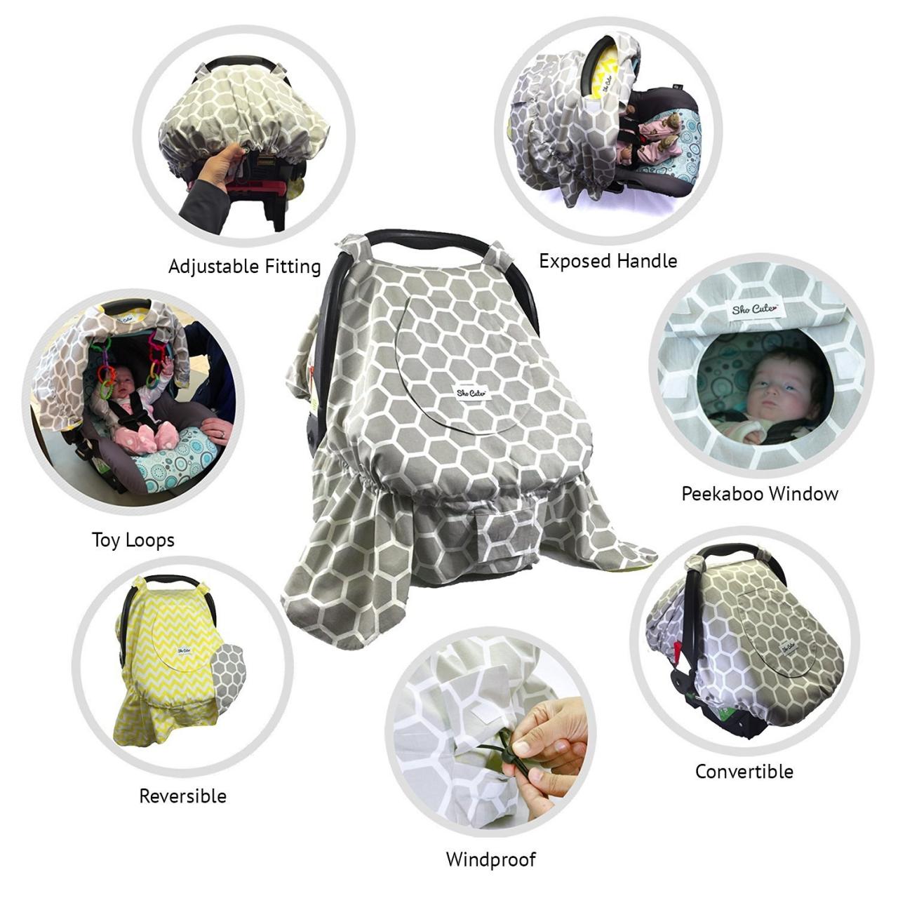 Sho Cute - The Cute Cocoon [Reversible] - Baby Car Seat Covers, Windproof,  Peekaboo Window, Universal Fit, Grey & Yellow, Infant Carseat Canopy | Baby  Gift Boy or Girl - Patent Pending