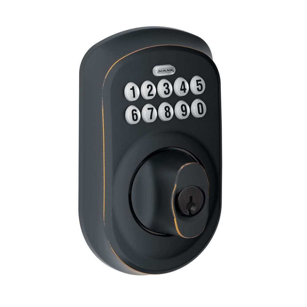 Schlage FE595PLY622PLY Matte Black Plymouth Keypad Entry with Flex-Lock Door  Knob Set with Plymouth Interior Knob - Handlesets.com