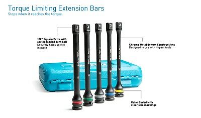 ABN 1/2” Inch Dr Torque Limiting 8” Extension Bar 4pc Set & Tire Lug Nut  Deep Impact Socket 4pc Tool Kit Torque Wrenches Measuring Tools