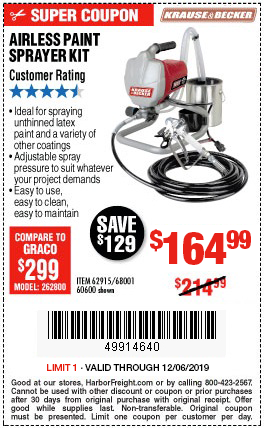 4.99 for the Krause & Becker Airless Paint Sprayer Kit – Harbor Freight  Coupons