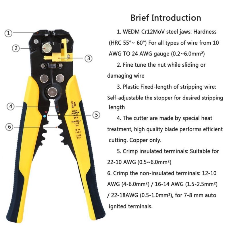 Wire Stripper Plier,ZOTO 5 in 1 Multifunctional Cable Cutter,Self-Adjusting  Automatic Terminal Ratchet DIY Tool Electronic Cables Crimper with Stripping  Crimping Cutting Up to 24 AWG Hand Tools : Amazon.co.uk: DIY & Tools