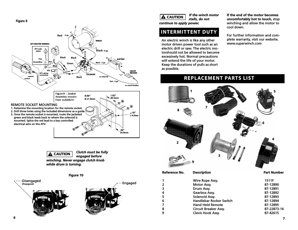 Intermittent duty, Replacement parts list | Superwinch LT3000 ATV – 1,360  kgs/12V User Manual | Page 4 / 12 | Original mode