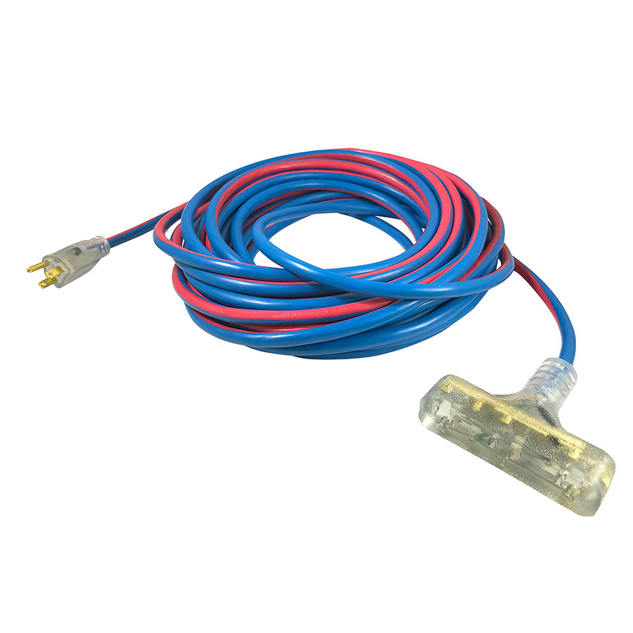 Cold Weather extension cord Blue SJEOW 12/3 15A Lighted end 50 Feet