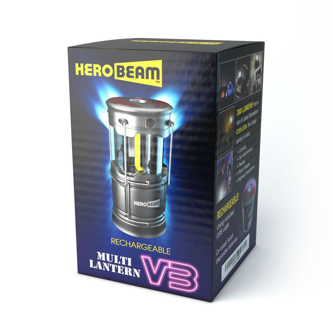 HeroBeam LED Lantern V2.0 with Flashlight - 2016 COB Technology emits 300  LUMENS! - Collapsible Tough Lamp - Great Light for Camping Car Shed Attic  Garage & Power Cuts - 5 YEAR