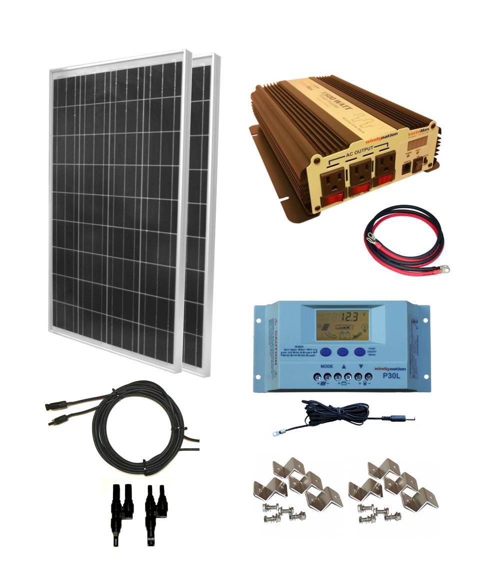 WindyNation 100-Watt Off-Grid Polycrystalline Solar Panel Kit with  1500-Watt VertaMax Power Inverter-SOK-100WPI-15 - The Home Depot | Solar  panel kits, Solar kit, Solar energy panels