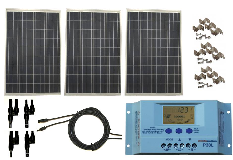 Buy WindyNation 200 Watt Solar Panel Kit: Two pcs 100W Solar Panels + P30L  LCD PWM Charge Controller + Solar Cable + Wiring Connectors + Mounting  Brackets for Off-Grid RV Boat Online in Turkey. B01CETD6QE