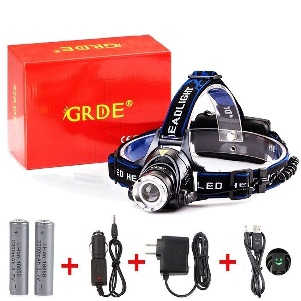 Grde Zoomable 3 Modes Super Bright Led Headlamp With Rechargeable Batteries  Car Sporting Goods Camping & Hiking Headlamps romeinformation.it