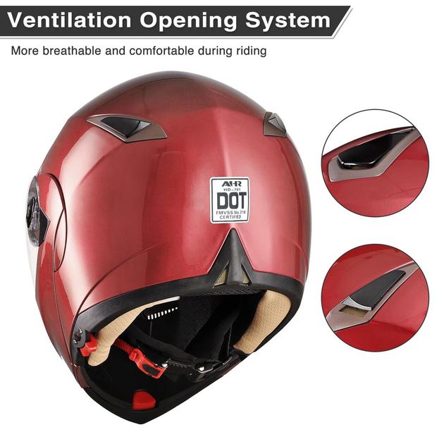 AHR Full Face Helmet with Dual Visors DOT Flip Up Red | The DIY Outlet