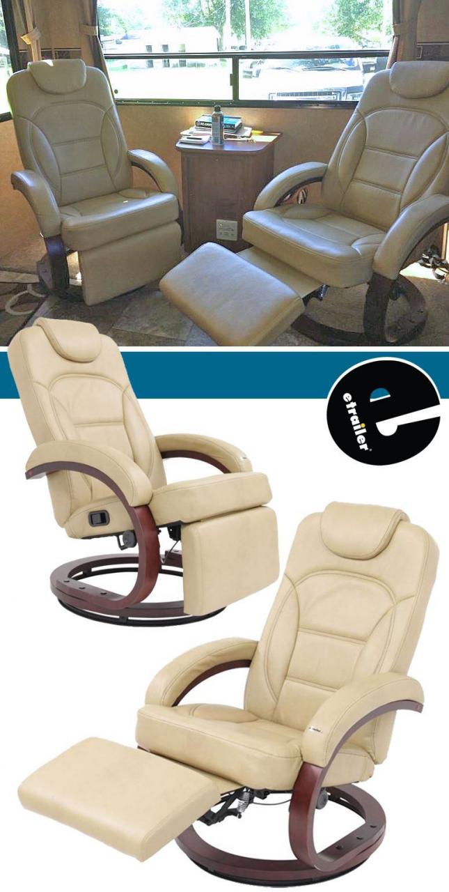 This 360 degree swivel chair has a foot rest to help you relax. It features  padded arm rests and a padded head rest for m… | Rv recliners, Rv interior,  Rv furniture