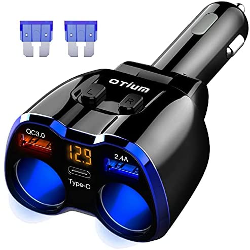 Otium Otium 2 Sockets Cigarette Lighter Splitter, Car Charger Separate  Switch Voltage Display Built-in Replaceable 7.5A Fuse, 12/24V 80W Dual USB  Adapter Type-C Charging Ports Compatible iPhone iPad A : Amazon.ae