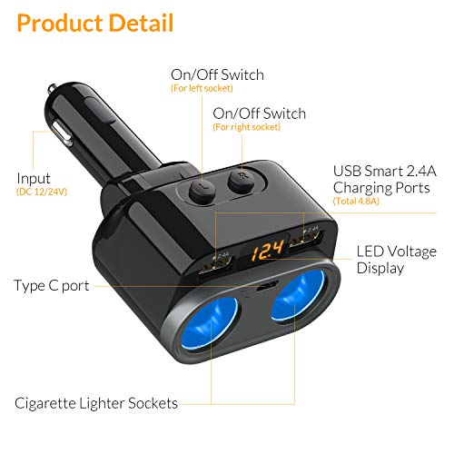 CHGeek Car Cigarette Lighter Splitter, Car Cigarette USB Charger Adapter  with Quick Charge 3.0+2.4A Dual USB Ports - chgeekdirect