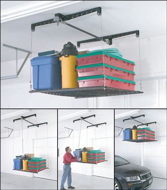Racor HeavyLift Ceiling Hoist and Storage Platform - Ceiling Storage - The  Gara | Overhead garage storage, Garage ceiling storage, Ceiling storage