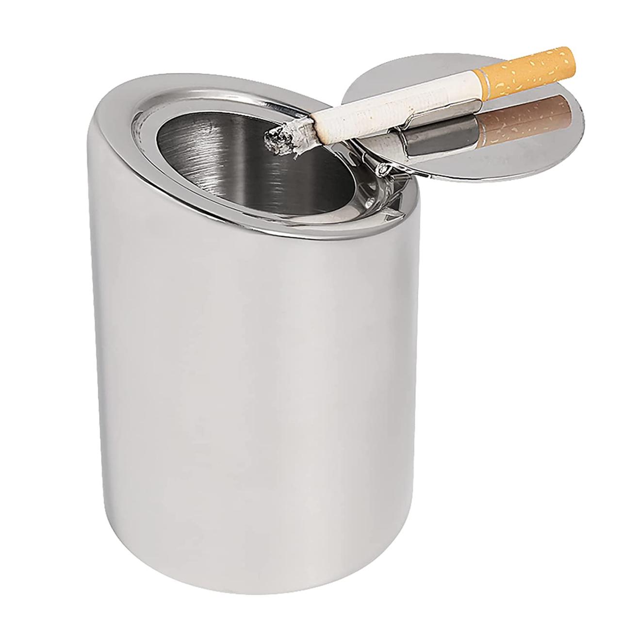 Newness Focus On Stainless Steel Car Ashtray, Newness Stainless Steel  Modern Car Ashtray with Lid, Cigarette Ashtray for Car, Auto, Indoor  Tabletop or Outdoor Use, Ash Holder for Smokers, Desktop Smok :