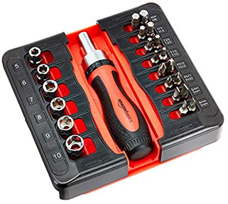 AmazonBasics 23-Piece Magnetic Ratchet Wrench and Screwdriver Set