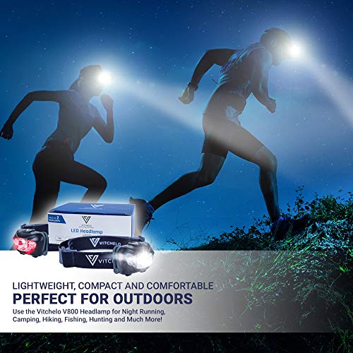 VITCHELO V800 Headlamp with White and Red LED Lights. Super Bright Head  Light 168 Lumens & Waterproof IPX6. 3 AAA Panasonic Batteries Included Best  for Running Jogging Camping Hiking Hunting | Pricepulse