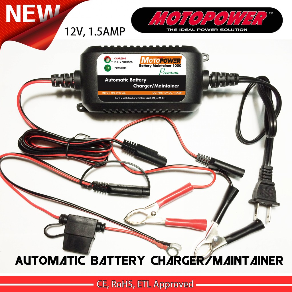 MOTOPOWER MP00206A 12V 1.5Amp Fully Automatic Battery Charger/Maintainer  for and Battery Testers & Chargers Chargers & Jump Starters