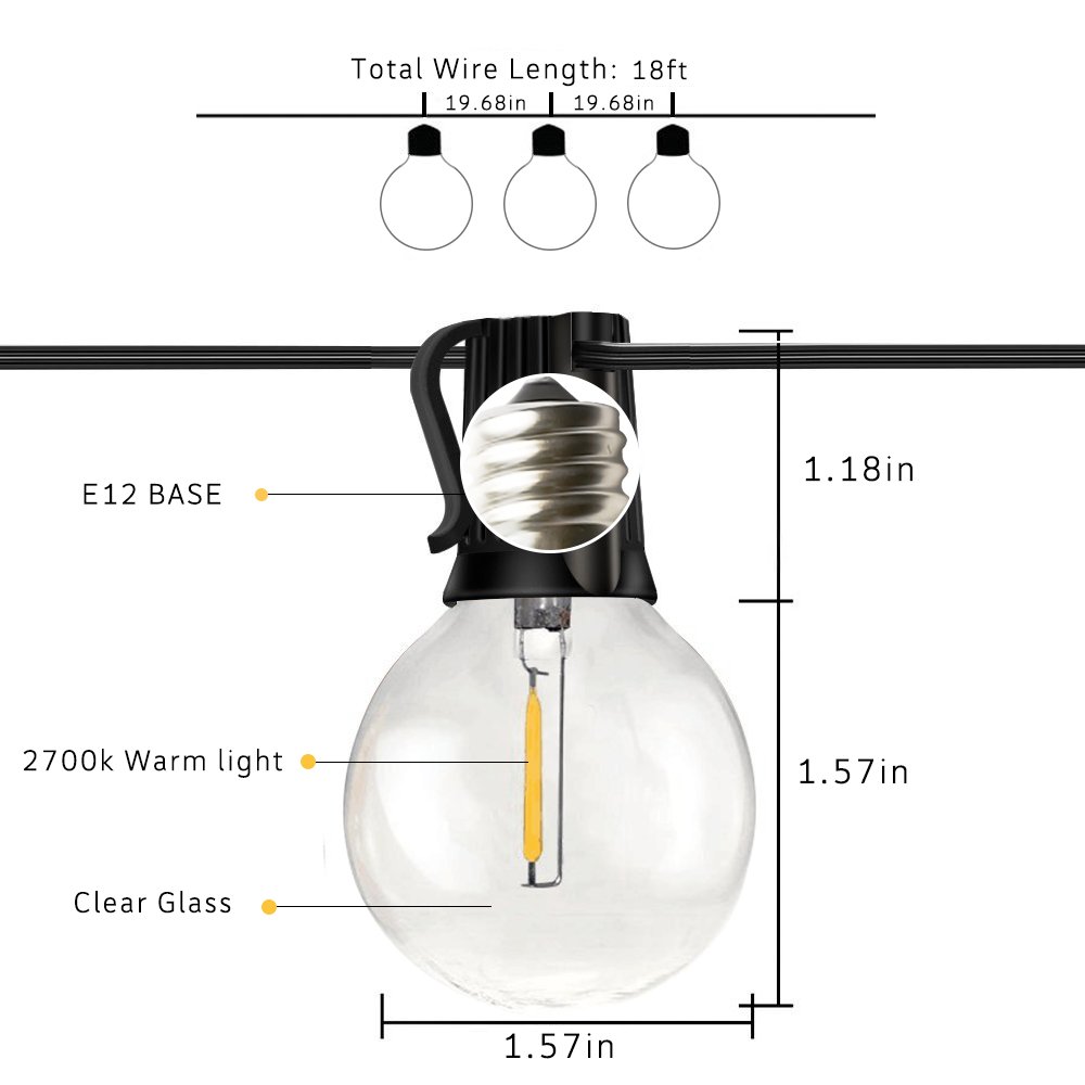 Patio, Lawn & Garden Clear Glass 1W 2200K Warm Glow for Indoor/Outdoor  Decoration and Lighting Svater Outdoor String Lights,100ft with 50 Dimmable  Waterproof G40 LED Globe Bulbs Outdoor Décor