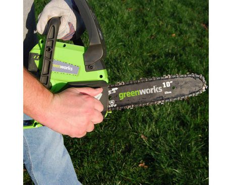Greenworks 20-Volt 10-in Cordless Electric Chainsaw (Battery & Charger  Included) in the Cordless Electric Chainsaws department at Lowes.com