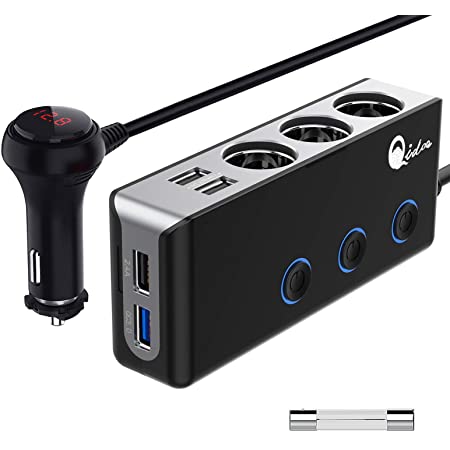 Skyocean 3 Socket Cigarette Lighter Splitter + 3 USB Car Charger Adapter  Cupped Plug 12V/24V