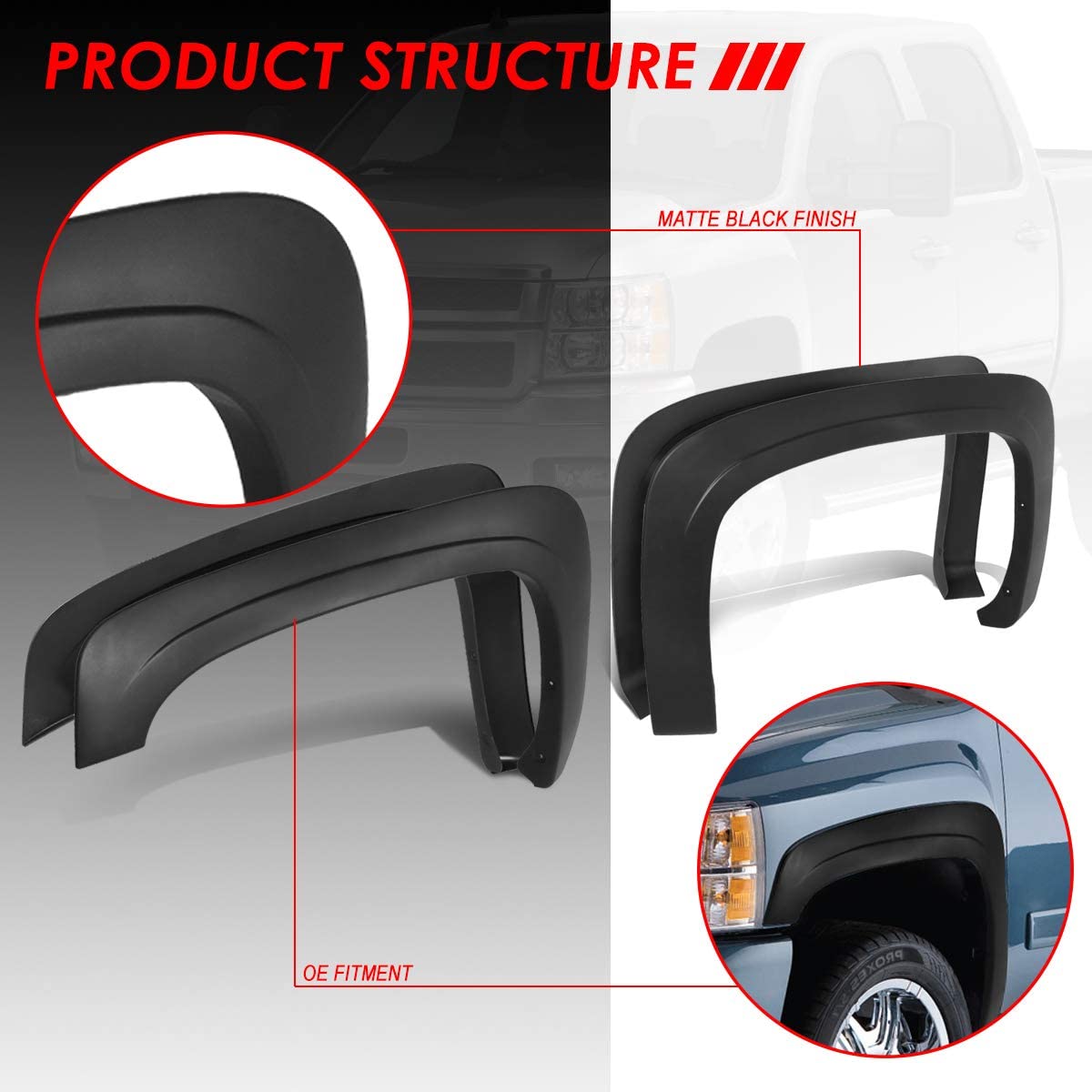 Buy OE Style 4Pcs Wheel Fender Flares Replacement for Silverado 1500 2500  3500HD 6.5 8.1 ft Bed Standard Extended Cab 07-14 Online in Indonesia.  B07CZ5VJH9