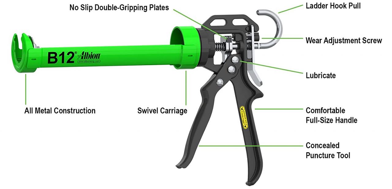 Albion Engineering B12 B-Line Manual Cartridge Caulking Gun, 1/10 Gallon  (10 oz), 12:1 Drive : Amazon.co.uk: DIY & Tools