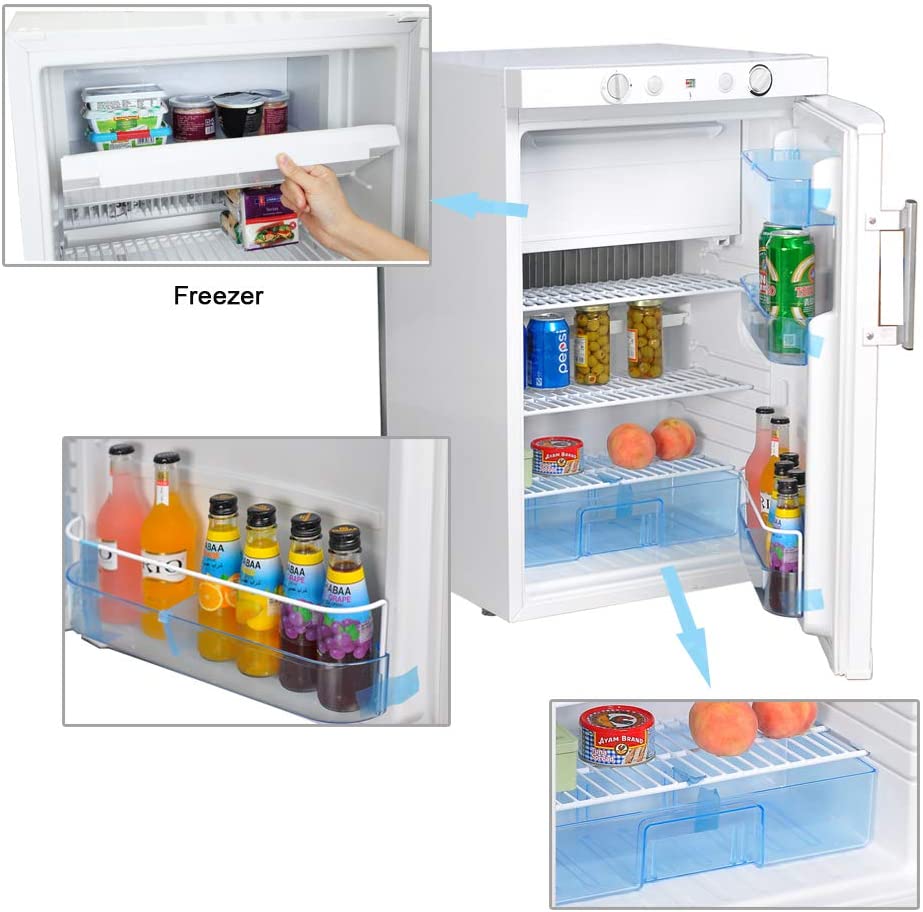 Buy SMETA Propane Refrigerator with Freezer 12V/110V/Gas LPG, No Noise,  Fridge for Dorm Office Garage, Single Door, 3.5 Cu.Ft, White Online in  Indonesia. B072KDLXVF