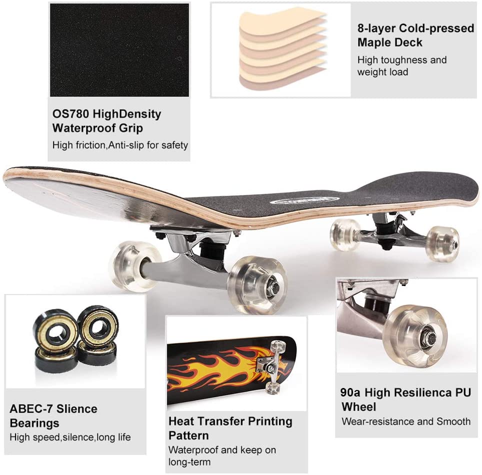 Buy ChromeWheels 31 inch Skateboard Double Kick Skate Board Cruiser  Longboard 8 Layer Maple Deck Skateboards for Kids and Beginners Online in  Hong Kong. B07J3WL91C