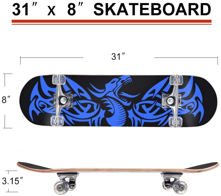 ChromeWheels 31 inch Skateboard Complete Longboard Double Kick Skate Board  Cruiser 8 Layer Maple Deck for Extreme Sports and Outdoors