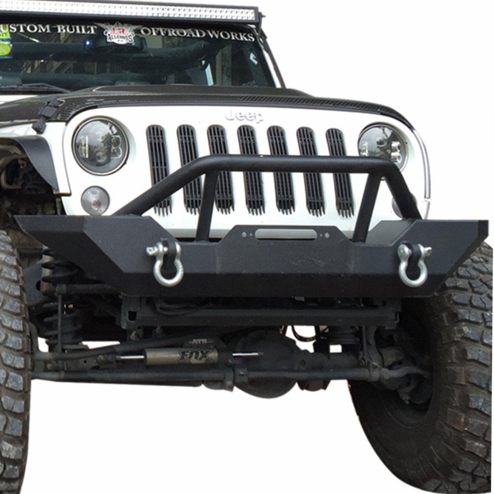 UDIT Black Textured Rock Crawler LED Off Road Front Bumper With 2x D-Ring &  Winch Plate for 07-19 Jeep Wrangler JK: Amazon.in: Car & Motorbike