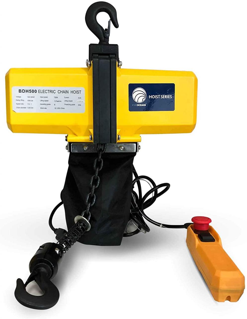 Buy Five Oceans Lift Electric Chain Hoist Single Phase Overhead Crane  Garage Ceiling Pulley Winch Hook Mount with 20FT Remote Control (120V/60HZ-  1/2 Ton/1100LBS) FO-4440 Online in Germany. B0892N1VJF