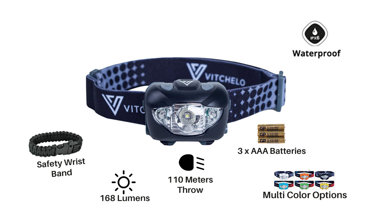 Vitchelo V800 Headlamp With White And Red Led Lights | Headlamps