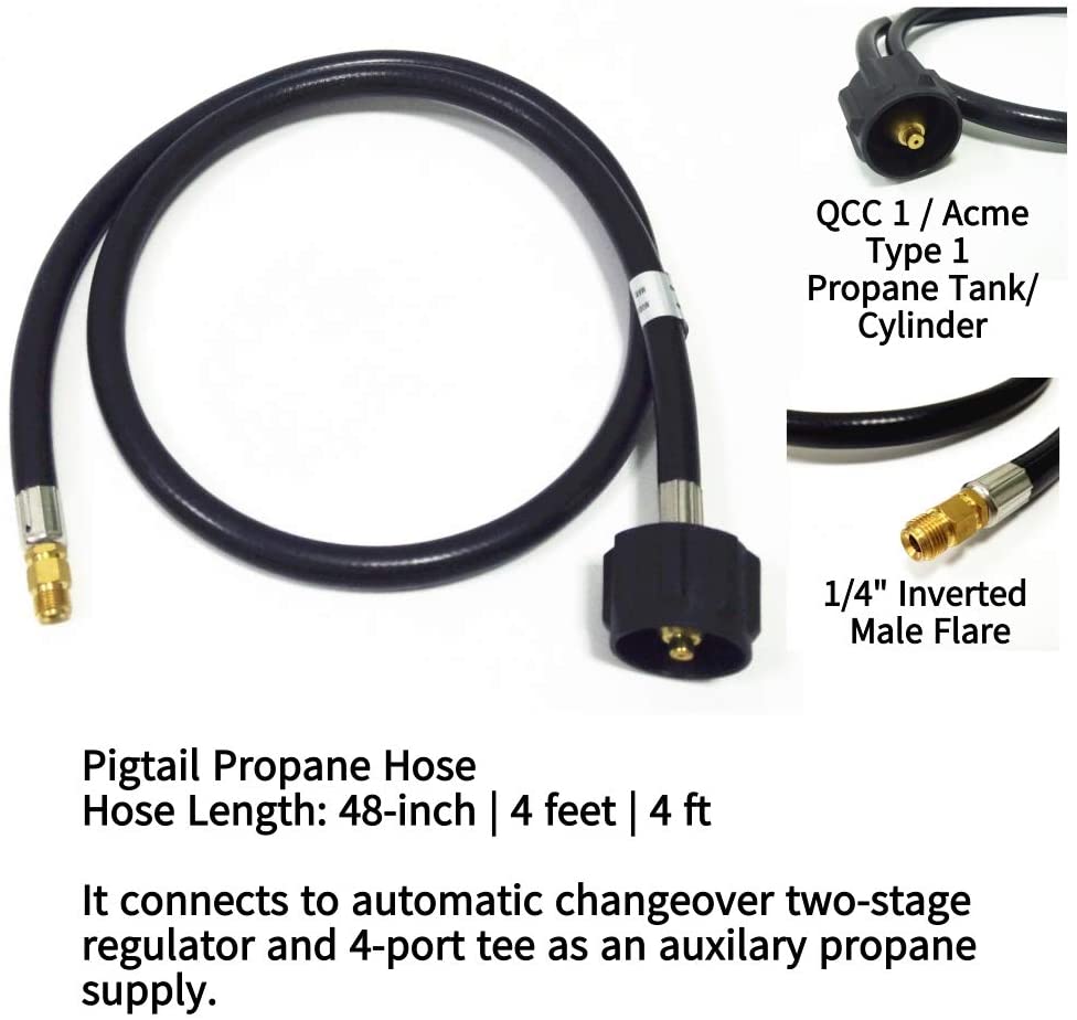 GASPRO 4FT RV Propane Pigtail Hose RV Propane Hose Connect 2 Stage  Auto-Changeover LP Regulator to Propane Tank with Type 1 Connection x  1/4inch Inverted Male Flare Outdoor Cooking Replacement Parts Patio,