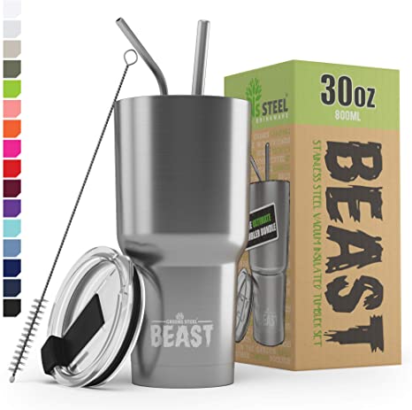 Beast 30oz (800ml) Tumbler Stainless Steel Vacuum Insulated Coffee Cup  Double Wall Travel Flask with Splash Proof Lid, 2 Straws and Free Cleaning  Brush by Greens Steel (30oz, Matte Black) : Amazon.ae: