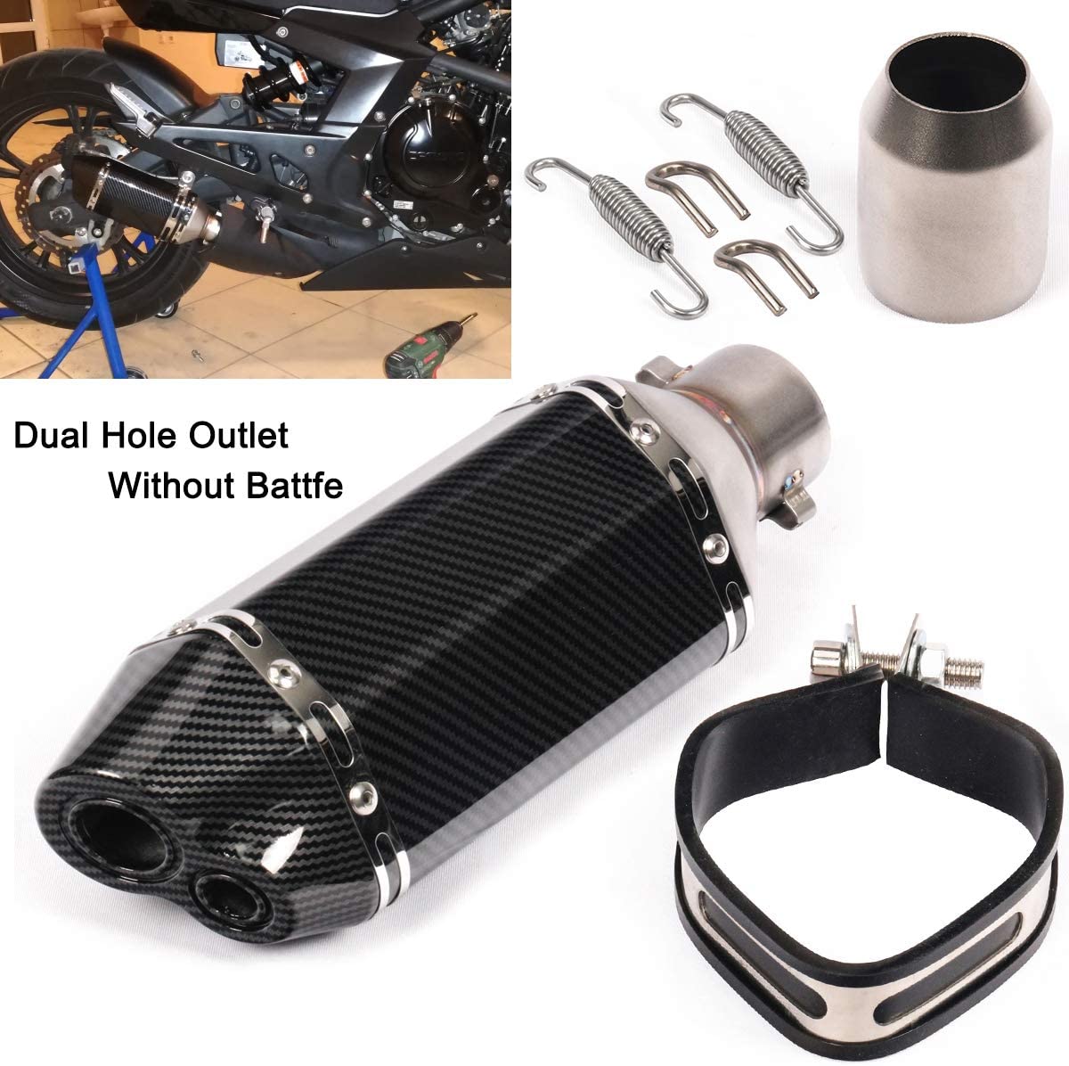 Buy ISTUNT Motorcycle Dual Outlet 12.2 Universal Exhaust Muffler Carbon  Pattern Stainless Steel Slip on 2 Inlet with 38 to 51mm Welding Adaptor NO  DB Killer Silencer Online in Indonesia. B086XC4NVJ