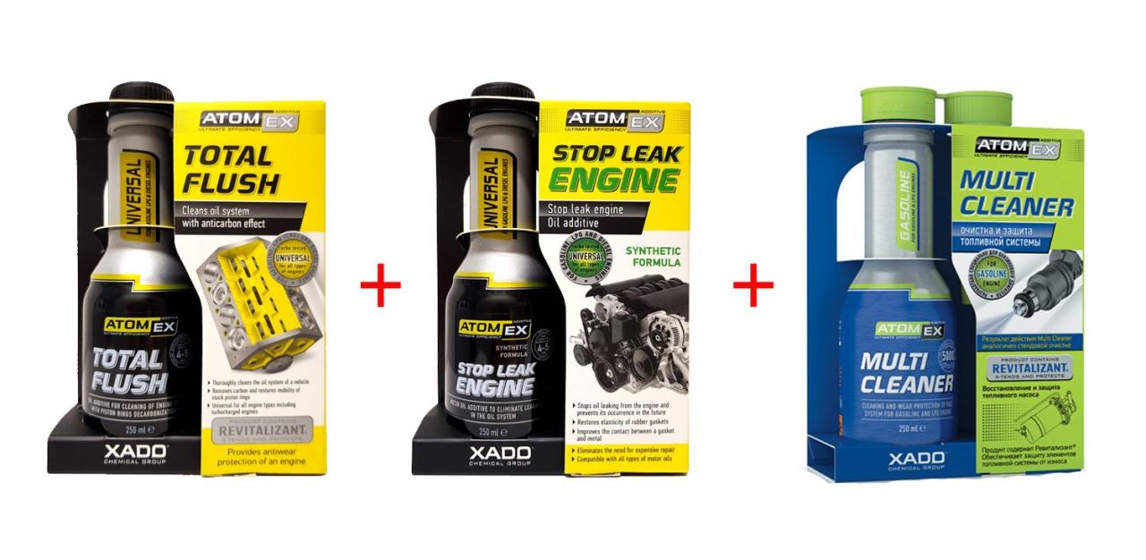 XADO petrol fuel system cleaner and engine oil system cleaner and oil leak  stop; multi-cleaner petrol and total flush and leak stopper, Atomex set of  3- Buy Online in India at Desertcart -