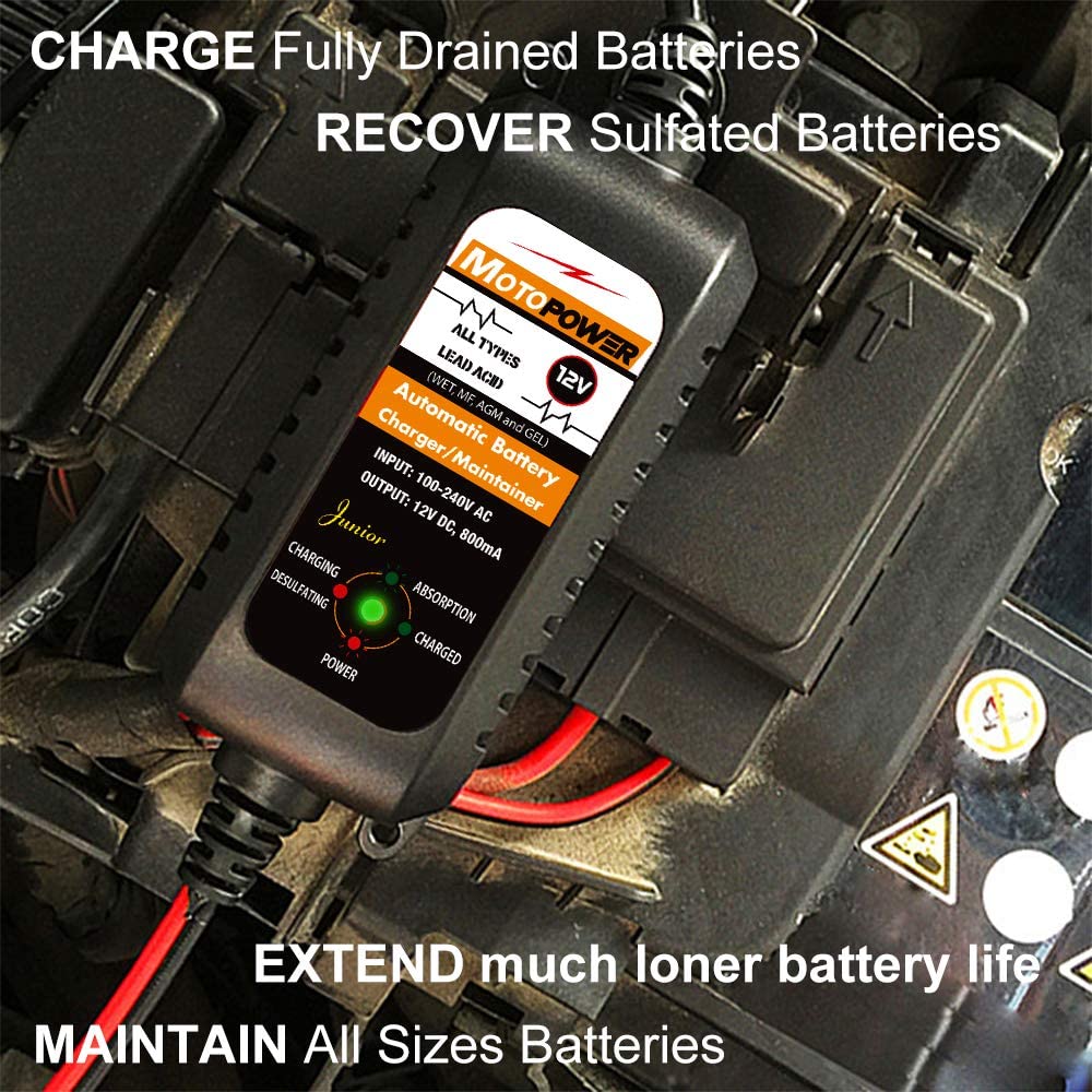 Buy MOTOPOWER MP00205A 12V 800mA Automatic Battery Charger, Battery  Maintainer, Trickle Charger, and Battery Desulfator with Timer Protection  Online in Vietnam. B06XWDZ2KQ