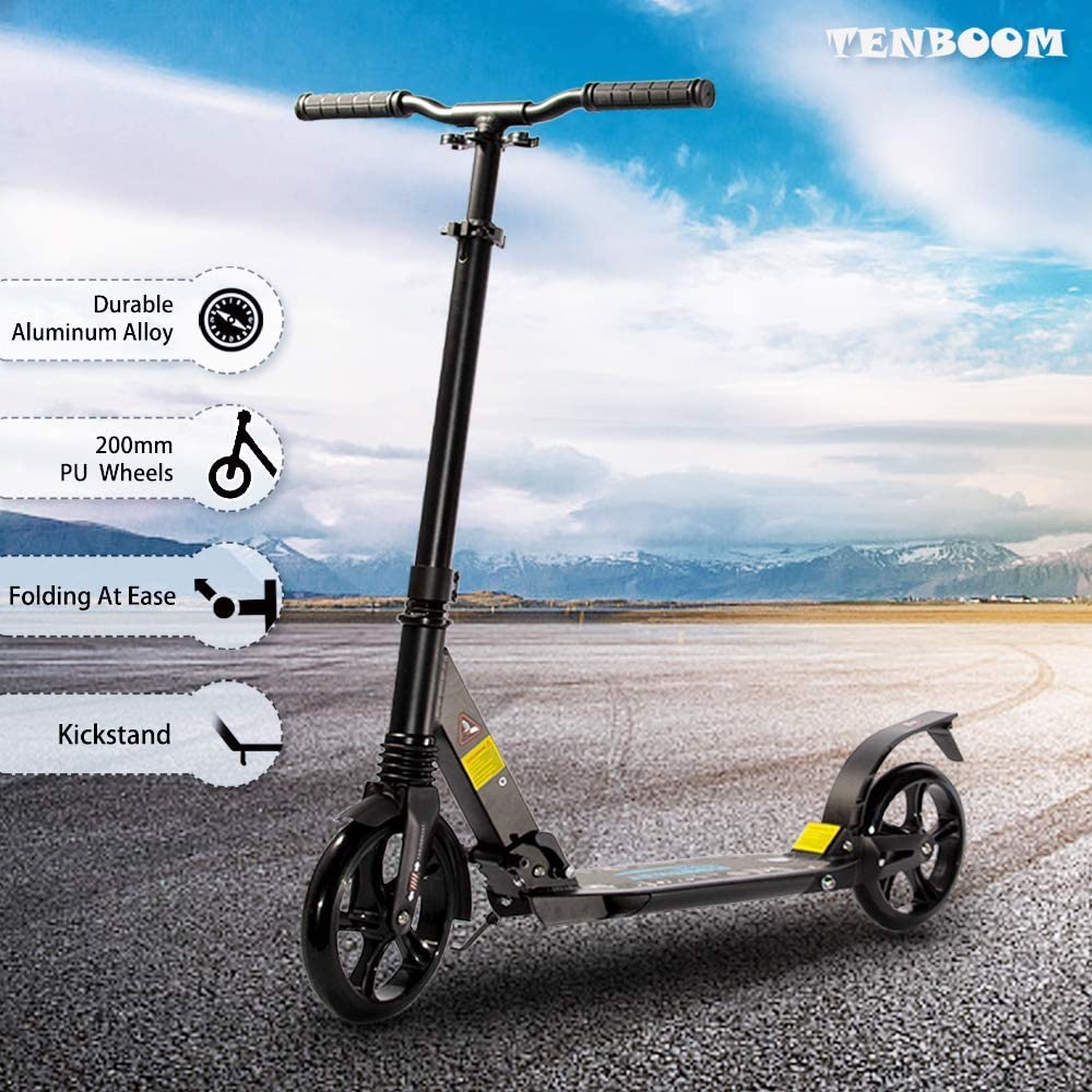 Buy Scooter for Adults, Scooters for Kids 8 Years and Up, Hand and Rear  Dual Brakes Design,Kick Scooters with Carry Strap and Bell, Large 8 Wheels,  Easy-Folding System, Height-Adjustable, Up to 220