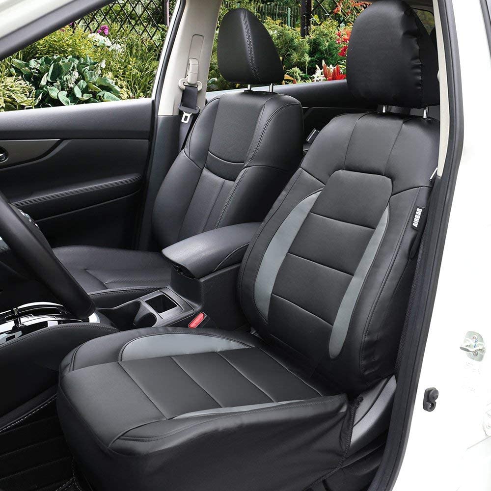 Buy Leader Accessories Platinum Vinyl Faux Leather Universal Car Front Seat  Covers 2 pcs/Set Black/Grey Airbag Compatible with Headrest Cover Online in  Vietnam. B07JG9172H