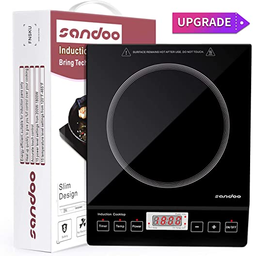 Sandoo HA1897 Induction Cooktop, 1800W Portable Electric Burner Stove,  Safety Single Burner Countertop, Timer and 15 Temperature & Power Setting,  Suitable for Cast Iron, Stainless Steel Cookware : Amazon.ca: Home