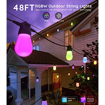 Buy Govee Bluetooth 48ft RGBW Outdoor String Lights, App and Remote  Control, IP65 Water Resistant 15 LED Bulbs with DIY and 8 Scene Modes,  Connectable and Dimmable for Garden, Porch, Backyard, Party,