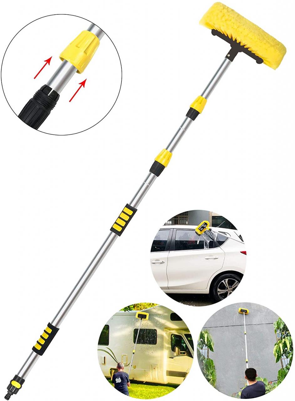 Buy Buyplus Car Wash Brush with Long Handle - 12 Foot Telescopic Flow  Through Car Washing Brush with Hose Attachment, Soft Bristle Head for RV,  Trucks, No Scratch Dip Car Cleaning Water