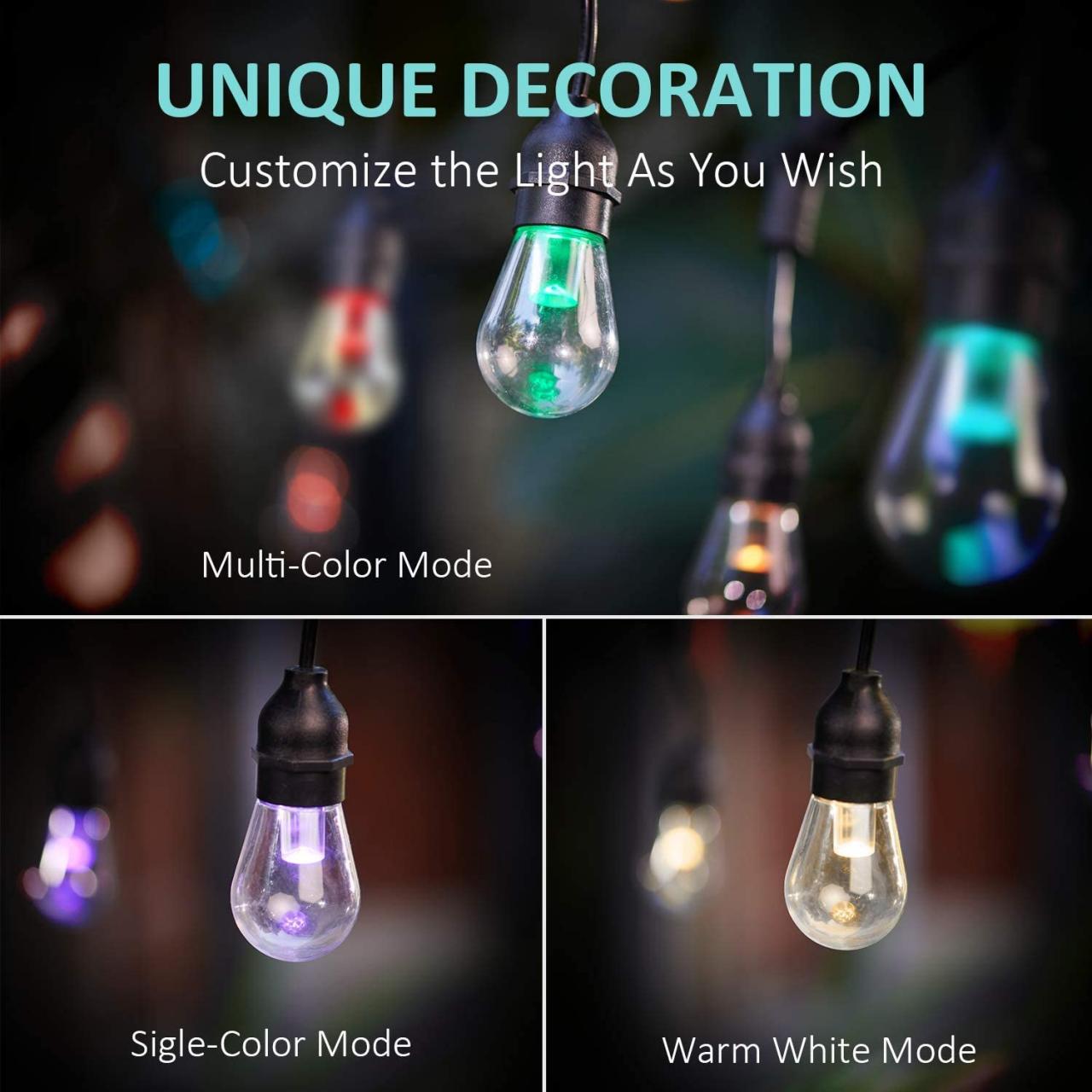 Buy Outdoor String Lights – Patio Lights RGBW LED Lights Smart String Lights  Christmas Outdoor 2.4GHz Wi-Fi Controlled 15 Edison Bulbs 49 Ft Colored  String Lights Works with App & Alexa IP65