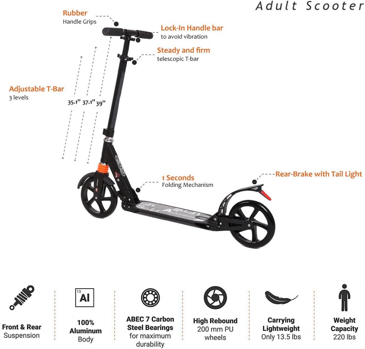 Buy Kids/Adult Scooter with 3 Seconds Easy-Folding System, 220lb Folding  Adjustable Scooter with Disc Brake and 200mm Large Wheels Online in  Vietnam. B07DG3MF8F